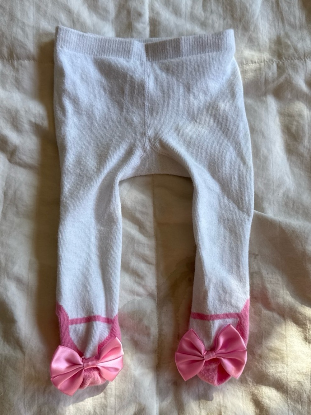 White Baby Footed Tights with Pink Bows and Accents